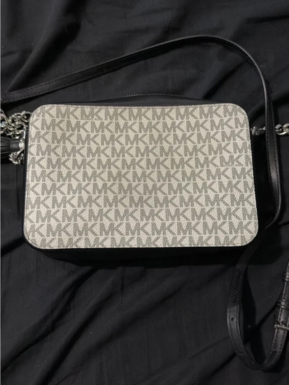Michael Kors Signature Stripe Crossbody Bag in Black and White